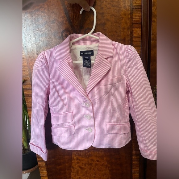 Ralph Lauren Toddler Girl Old Money Seersucker Blazer Pink Stripes size 4/4T